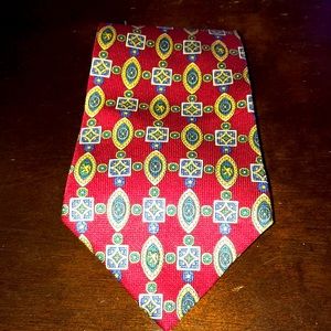 Tommy Hilfiger Men’s Artisan Print Tie Deep Red Blue Gold Geometrical Pattern